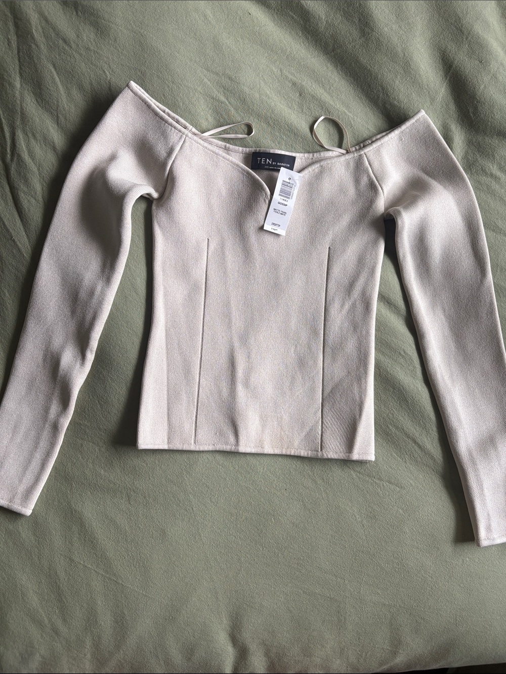 NWT Aritzia TEN by Babaton Ribbed Sweetheart Long Sleeve Top Cream XXS